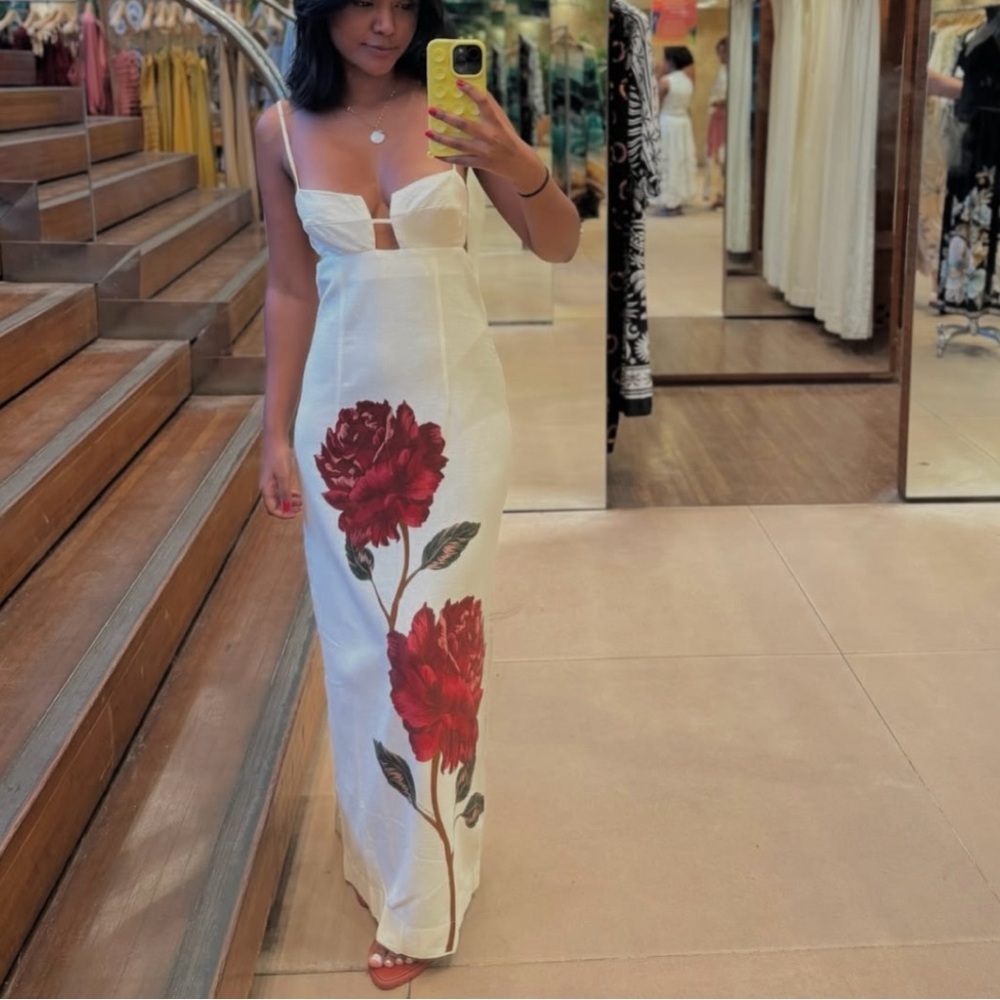 FARM Rio  White Dress with Red Floral Design Size L - Picture 2 of 10